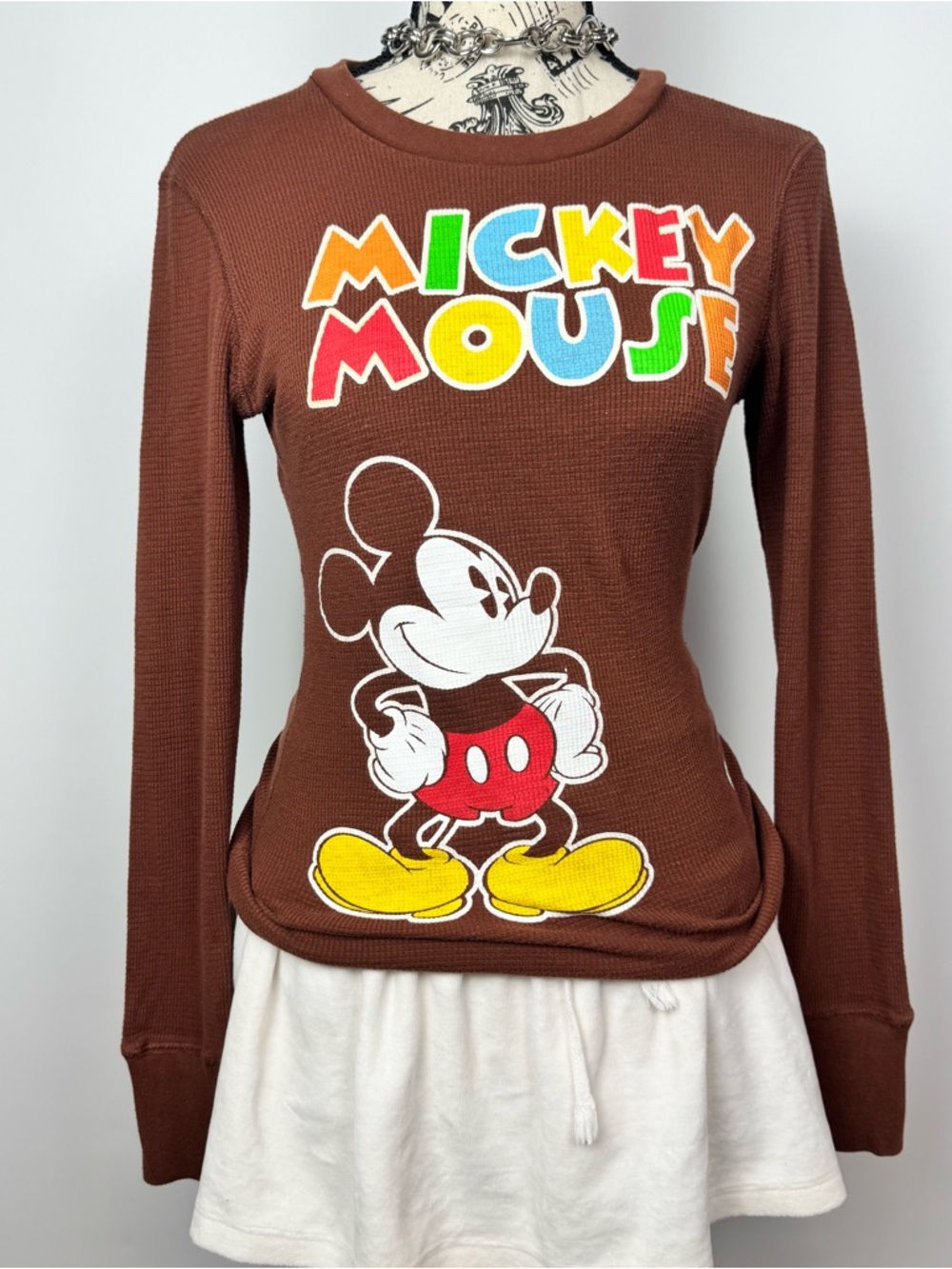 Mickey Mouse Brown Graphic Long-Sleeve Women's Top
